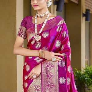 Pink Silk Saree With Blouse Piece