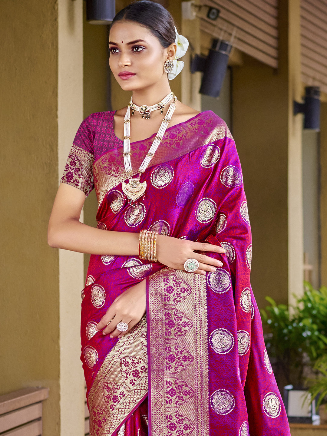 Pink Silk Saree With Blouse Piece
