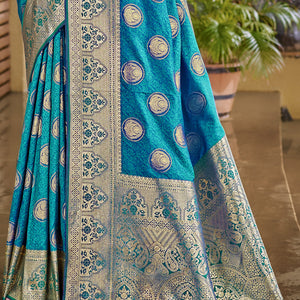 Blue Silk Saree With Blouse Piece