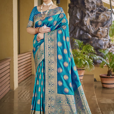 Blue Silk Saree With Blouse Piece