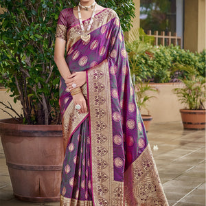 Purple Silk Saree With Blouse Piece