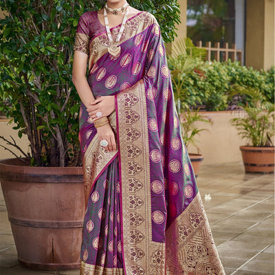 Purple Silk Saree With Blouse Piece