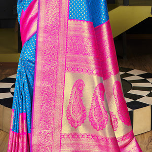 Sky Blue Silk Saree With Blouse Piece