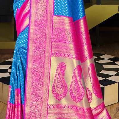 Sky Blue Silk Saree With Blouse Piece