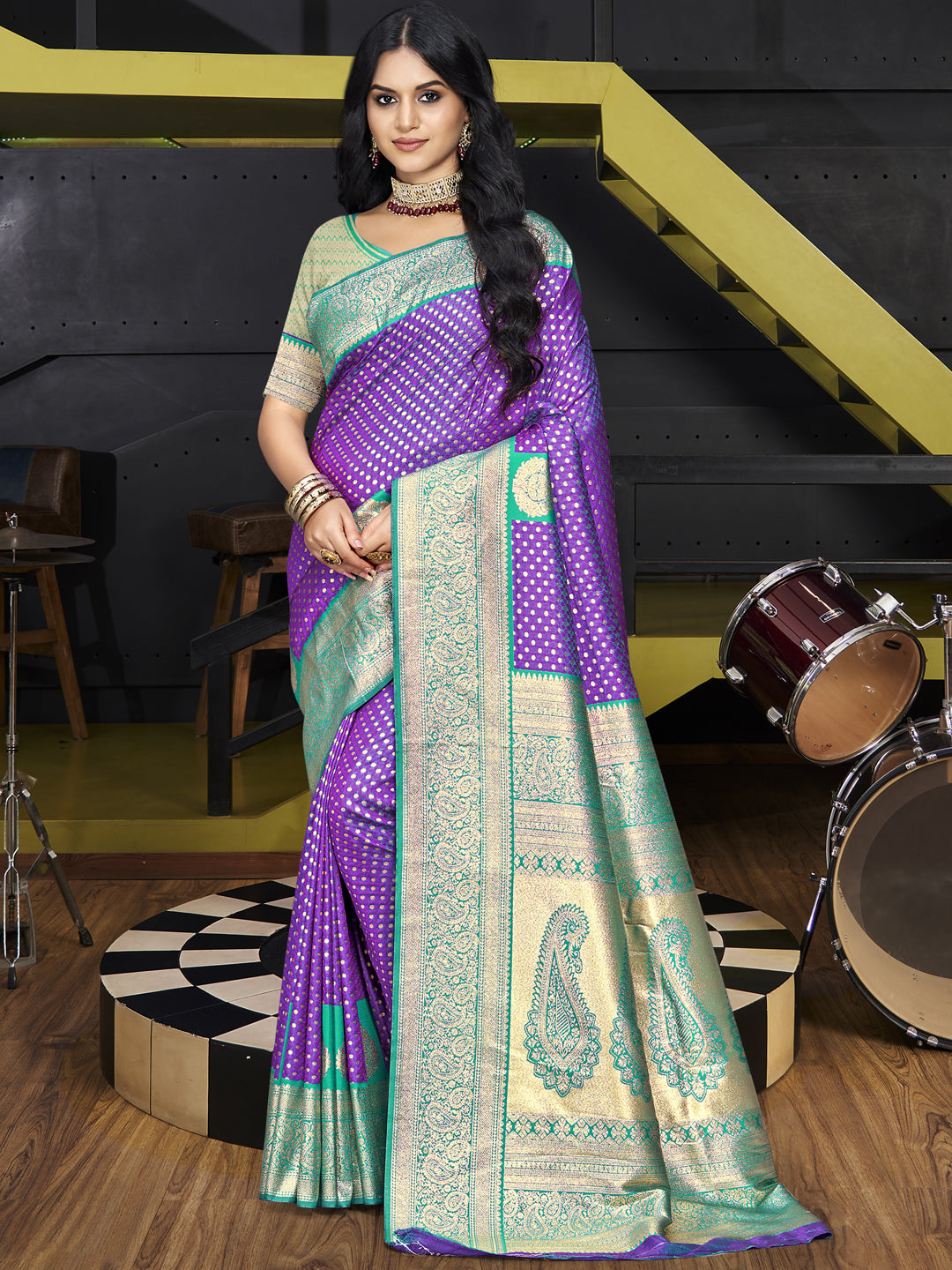 Purple Silk Saree With Blouse Piece