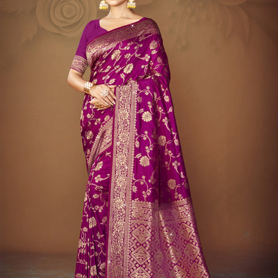 Purple Silk Saree With Blouse Piece