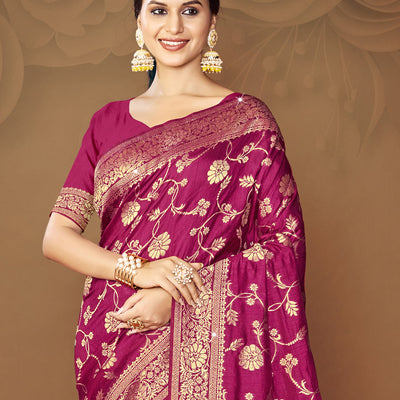 Magenta Silk Saree With Blouse Piece
