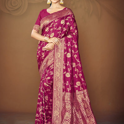 Magenta Silk Saree With Blouse Piece