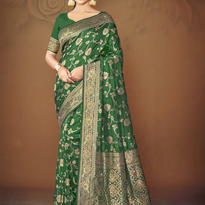 Green Silk Saree With Blouse Piece