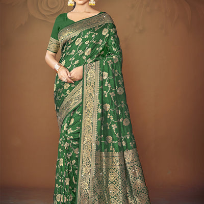 Green Silk Saree With Blouse Piece