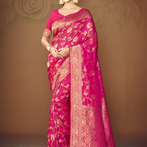 Pink Silk Saree With Blouse Piece