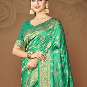 Teal Silk Saree With Blouse Piece
