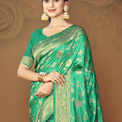 Teal Silk Saree With Blouse Piece