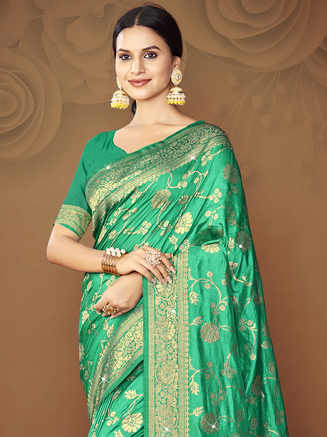 Teal Silk Saree With Blouse Piece
