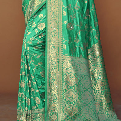 Teal Silk Saree With Blouse Piece