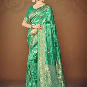 Teal Silk Saree With Blouse Piece