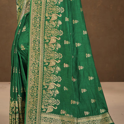Green Silk Saree With Blouse Piece