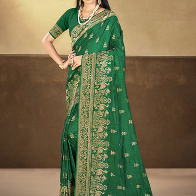 Green Silk Saree With Blouse Piece