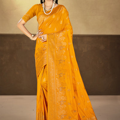 Orange Silk Saree With Blouse Piece