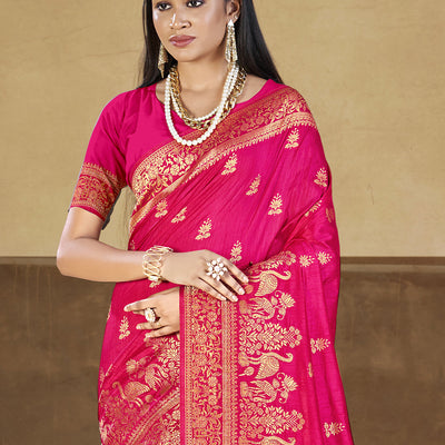 Pink Silk Saree With Blouse Piece