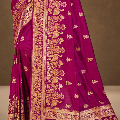 Magenta Silk Saree With Blouse Piece