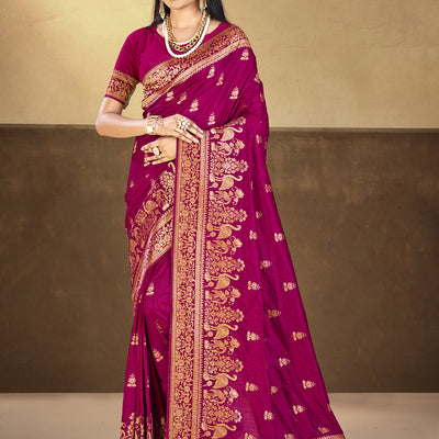Magenta Silk Saree With Blouse Piece