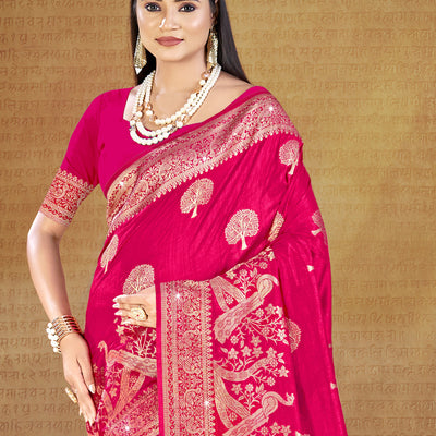 Pink Silk Saree With Blouse Piece