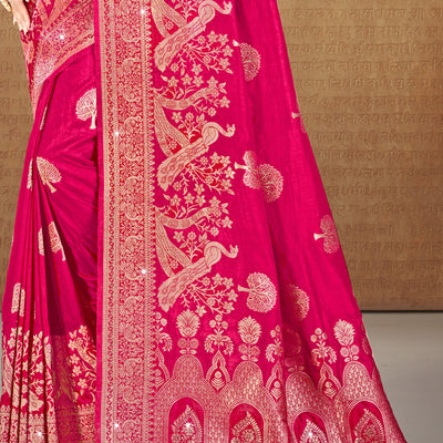Pink Silk Saree With Blouse Piece