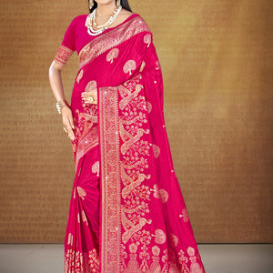 Pink Silk Saree With Blouse Piece