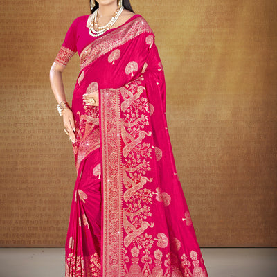 Pink Silk Saree With Blouse Piece