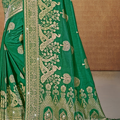 Green Silk Saree With Blouse Piece