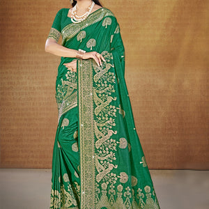 Green Silk Saree With Blouse Piece