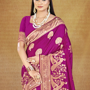 Magenta Silk Saree With Blouse Piece