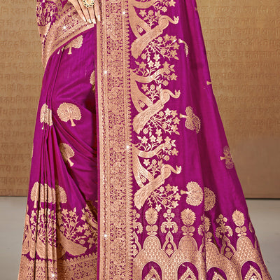 Magenta Silk Saree With Blouse Piece