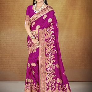 Magenta Silk Saree With Blouse Piece