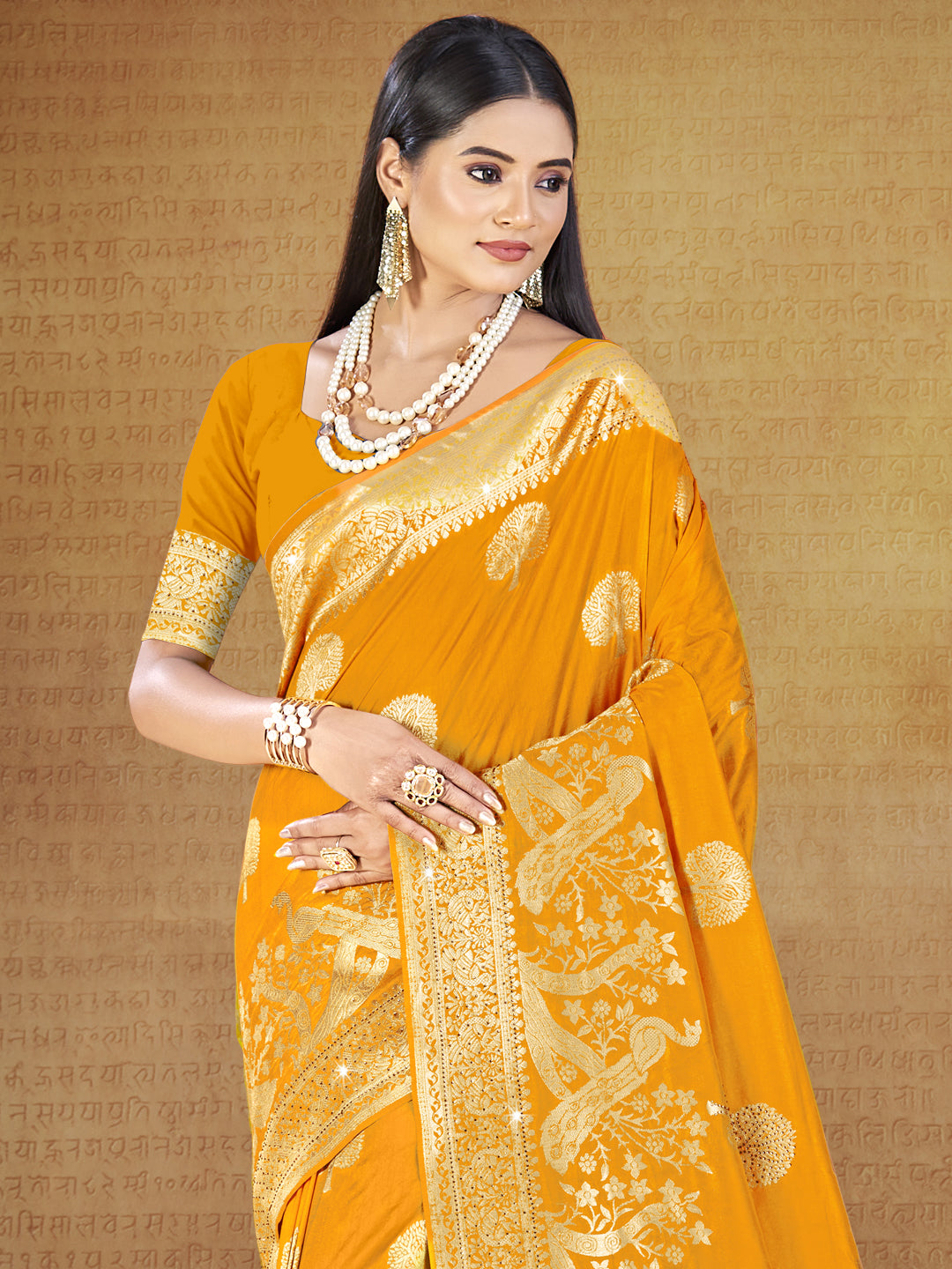 Mustard Silk Saree With Blouse Piece