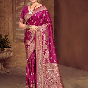 Magenta Silk Saree With Blouse Piece
