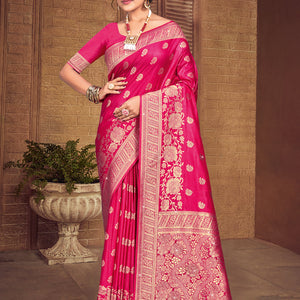 Pink Silk Saree With Blouse Piece