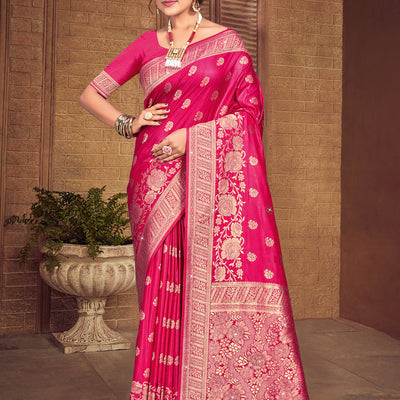 Pink Silk Saree With Blouse Piece