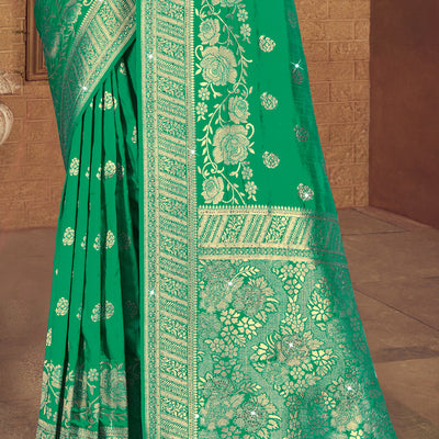 Teal Silk Saree With Blouse Piece