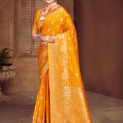 Yellow Silk Saree With Blouse Piece
