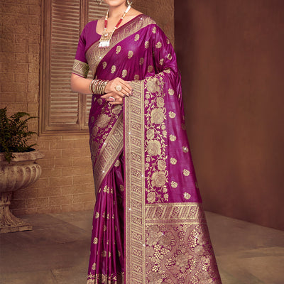 Purple Silk Saree With Blouse Piece