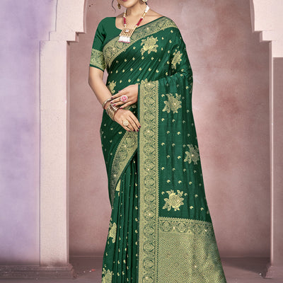 Green Silk Saree With Blouse Piece
