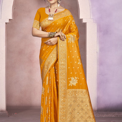 Mustard Silk Saree With Blouse Piece