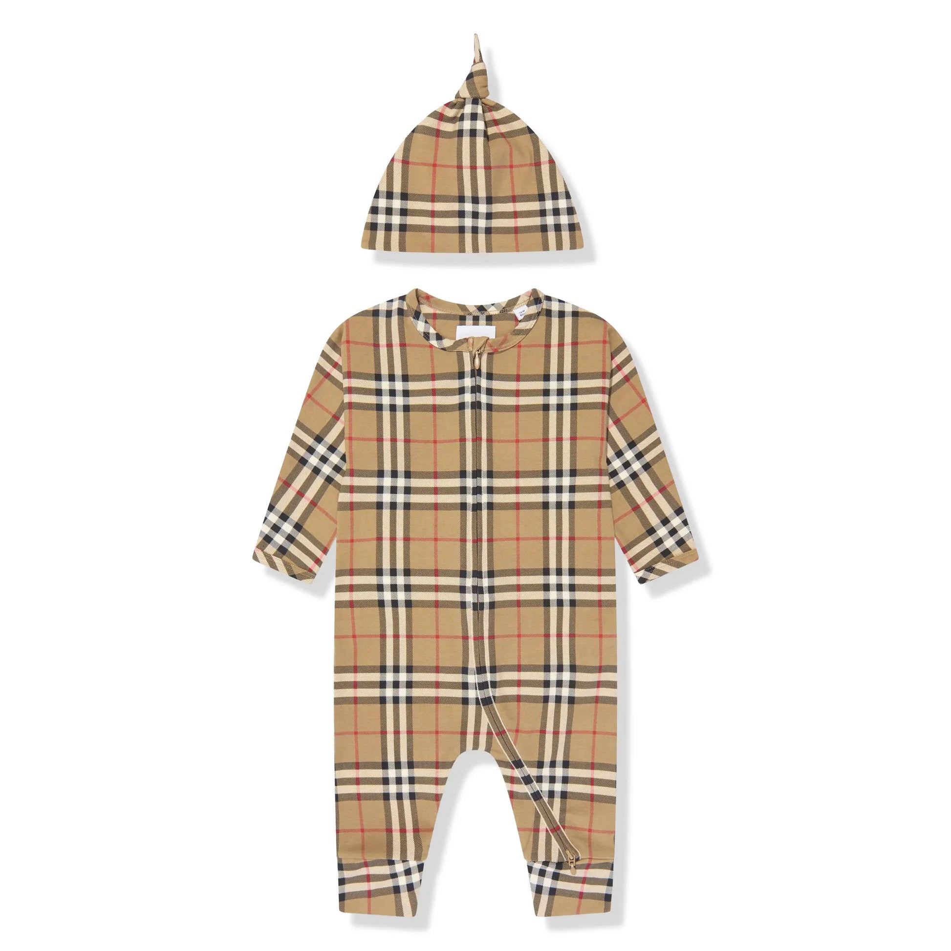 Burberry Baby Claude Archive Check Beige Romper Set