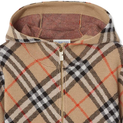 Burberry Boys Jimmy Check Zip-Up Beige Hoodie