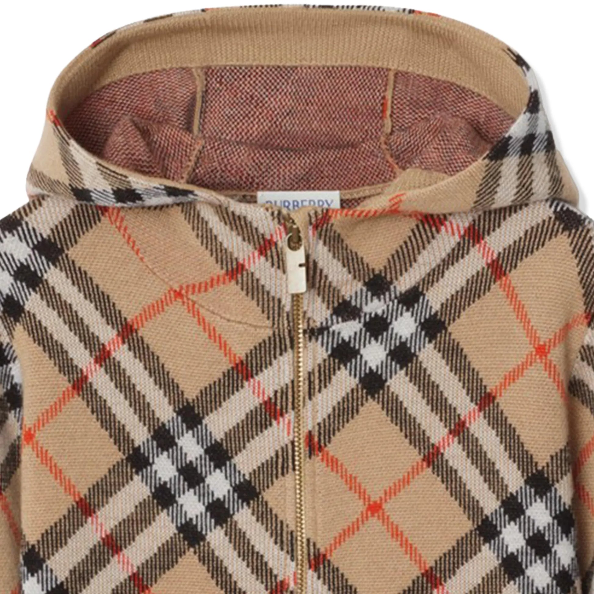 Burberry Boys Jimmy Check Zip-Up Beige Hoodie