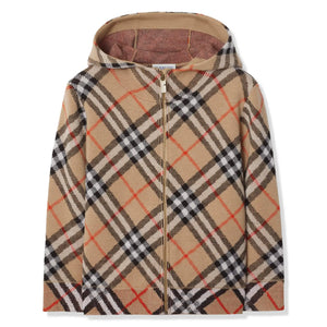 Burberry Boys Jimmy Check Zip-Up Beige Hoodie