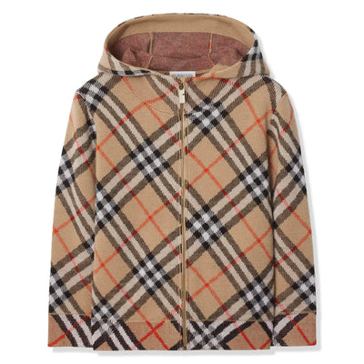 Burberry Boys Jimmy Check Zip-Up Beige Hoodie
