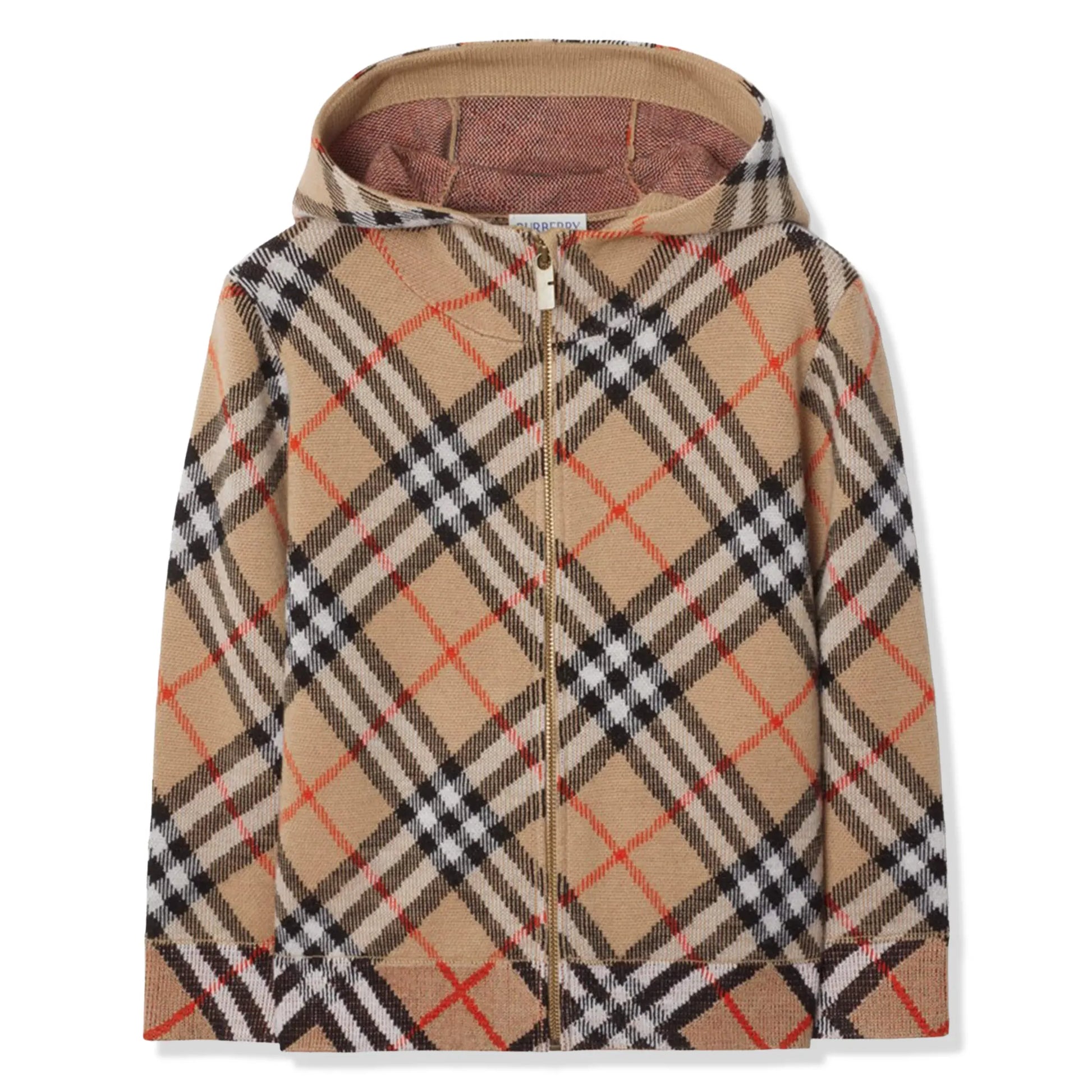 Burberry Boys Jimmy Check Zip-Up Beige Hoodie